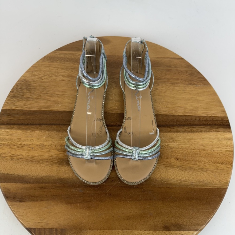 Big Kids Girls Nina Brianna Blue Metallic Strappy Sandals Size 3 Y GUC